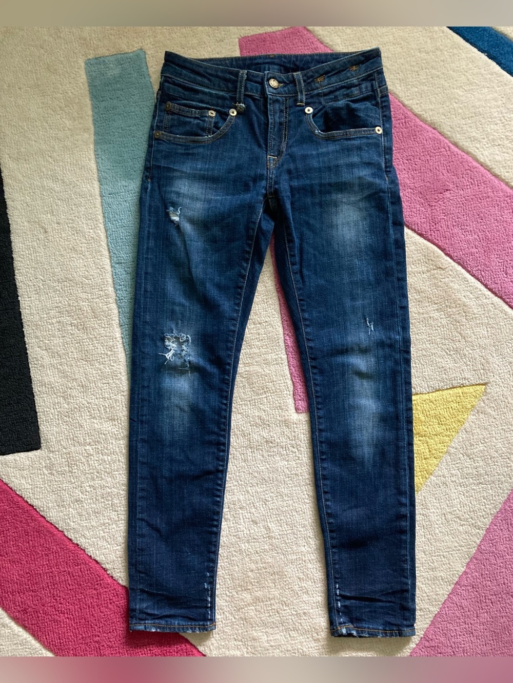 R13 Distressed Boy Skinny Jeans Low Rise Seattle Vintage Blue Distressed Dark 24